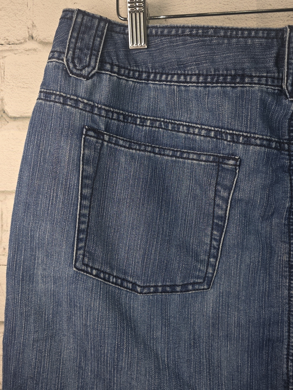 Y2K VINTAGE FADED GLORY DENIM MINI SKIRT LARGE FRONT PATCH POCKETS WOMENS 14 EUC - Picture 3 of 7